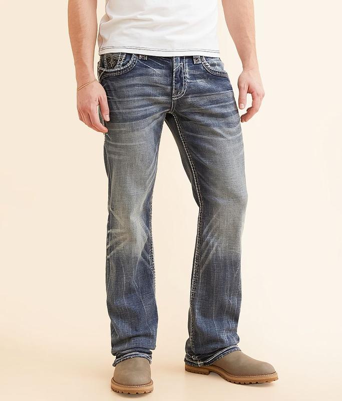 Men's Classic Rock Revival Straight Leg Jeans, High Waisted Blue Jeans with Unique Embroidery, Y2K Straight Leg Jeans, Street Style Jeans