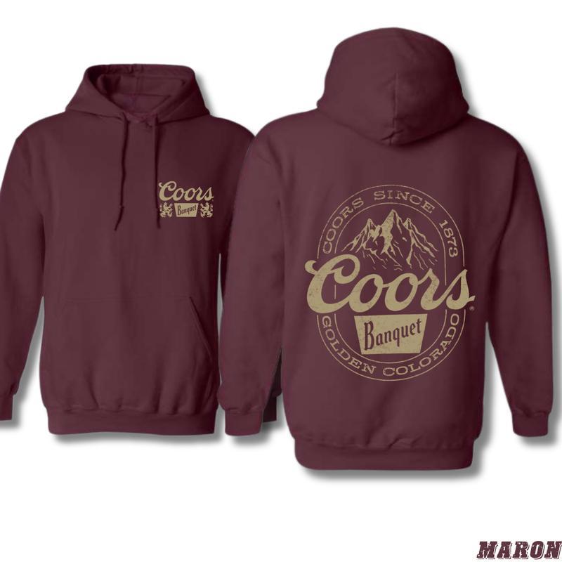 Coors Banquet Hoodie - Classic and Rugged Design Featuring Retro Coors Logo with Mountain Graphics, Perfect for Beer Enthusiasts and Outdoor Adventurers, Comfortable Black Unisex Hoodie for Wear Menswear Sweaters Tops Man Underwear Pullover beer day