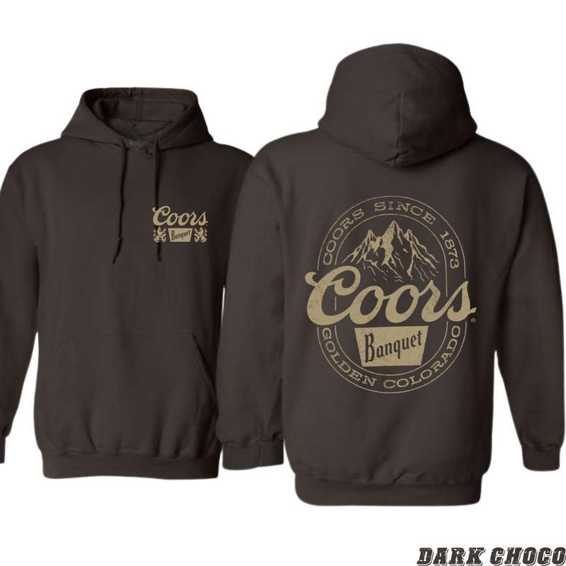 Coors Banquet Hoodie - Classic and Rugged Design Featuring Retro Coors Logo with Mountain Graphics, Perfect for Beer Enthusiasts and Outdoor Adventurers, Comfortable Black Unisex Hoodie for Wear Menswear Sweaters Tops Man Underwear Pullover beer day