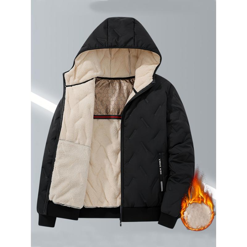 Men's Insulated Hooded Winter Jacket with Graphene Lining, 100% Polyester Casual Style, Solid Color with Zipper Detail, Regular Fit Non-Stretch Woven Fabric