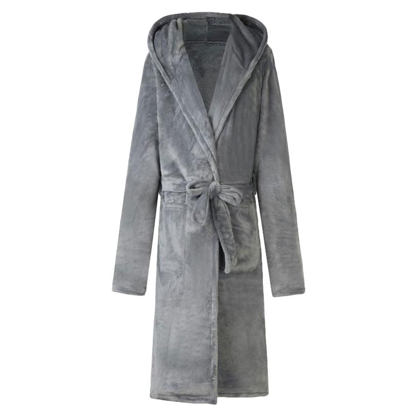 Mens Bathrobe Winter Warm Casual Flannel Robe Sleepwear Long Sleeve Plush Male Bath Robe Lounge Nightgown Homewear Pajamas