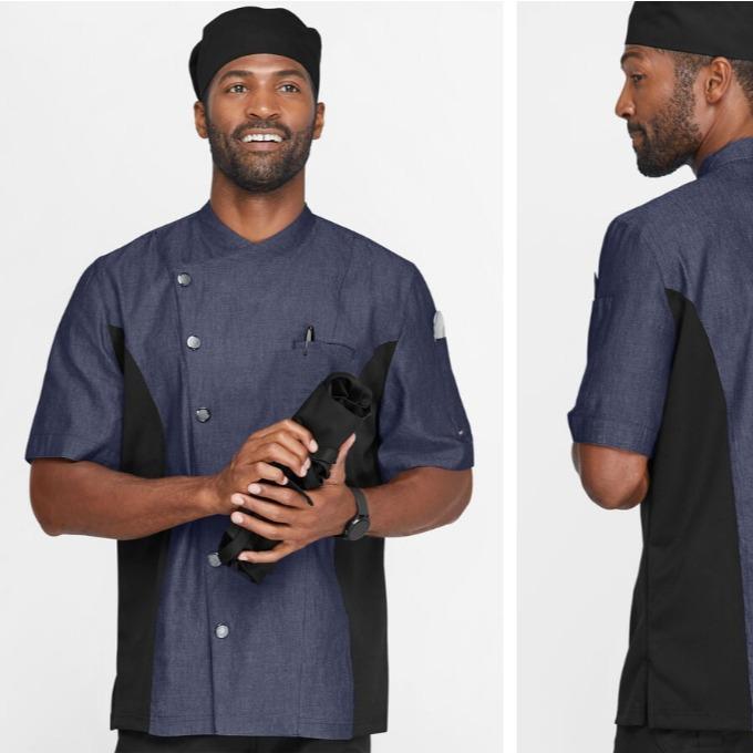 Industry Line Men's 2-Pocket Short Sleeve Chambray w Tech Mesh Side Panels Executive Chef Coat