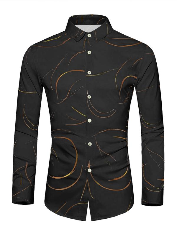 Men's All Seasons Slim Abstract Print Button Front Shirt, Fashion Casual Long Sleeve Woven Top for Men, Mens Shirts, Men's Streetwear for Fall Wear