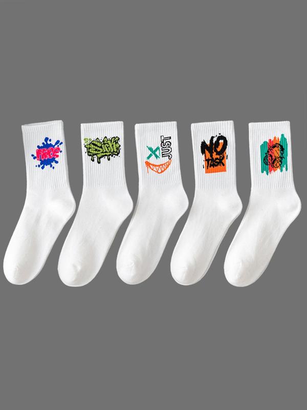 Random Color Letter Graphic Crew Socks, Fashion Casual Comfy Breathable Socks for Daily Outdoor Wear, Unisex Multipack Socks for All Seasons