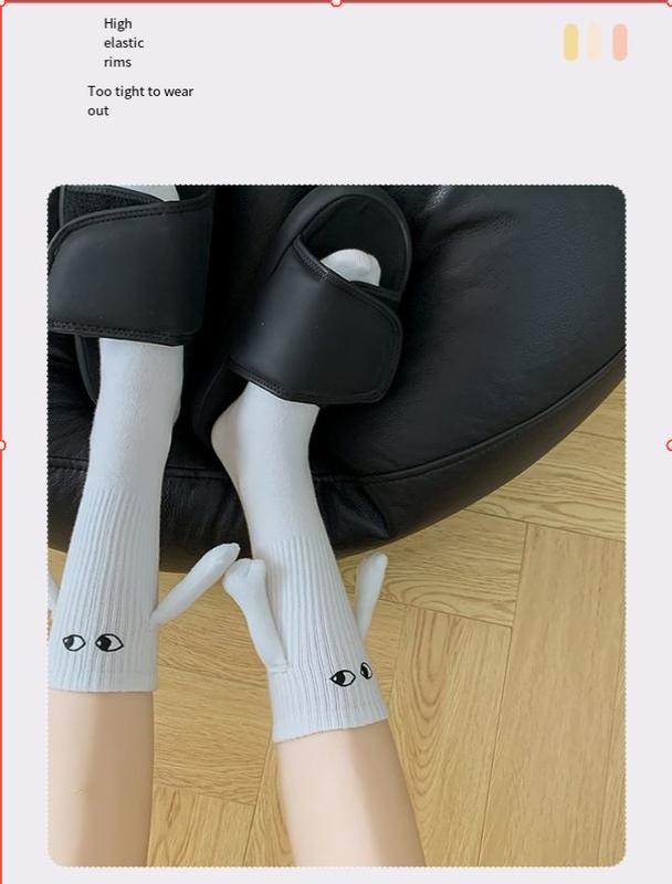 Men's Magnetic Holding Hands Design Crew Socks, Creative Casual Soft Comfortable Breathable Mid-calf Socks For Daily Wear, Men's Socks & Hosiery