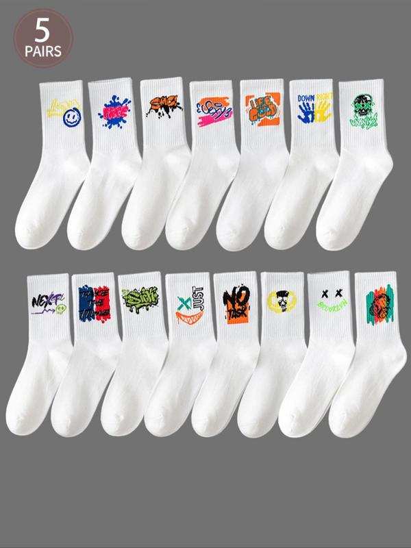 Random Color Letter Graphic Crew Socks, Fashion Casual Comfy Breathable Socks for Daily Outdoor Wear, Unisex Multipack Socks for All Seasons