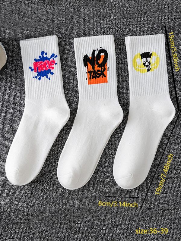 Random Color Letter Graphic Crew Socks, Fashion Casual Comfy Breathable Socks for Daily Outdoor Wear, Unisex Multipack Socks for All Seasons