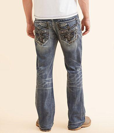 Men's Classic Rock Revival Straight Leg Jeans, High Waisted Blue Jeans with Unique Embroidery, Y2K Straight Leg Jeans, Street Style Jeans