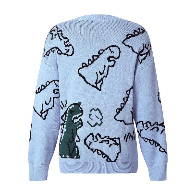 Sweater men and women Harajuku fashion knitted hip-hop dinosaur cartoon pullover O-neck oversized casual couple sweater