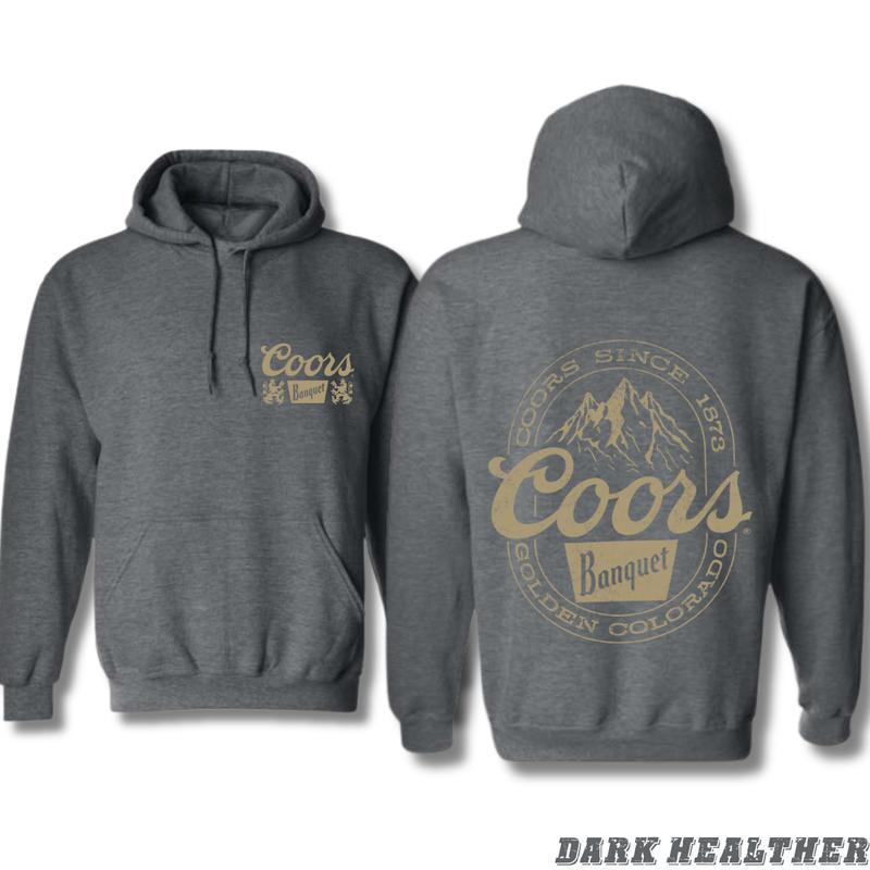 Coors Banquet Hoodie - Classic and Rugged Design Featuring Retro Coors Logo with Mountain Graphics, Perfect for Beer Enthusiasts and Outdoor Adventurers, Comfortable Black Unisex Hoodie for Wear Menswear Sweaters Tops Man Underwear Pullover beer day