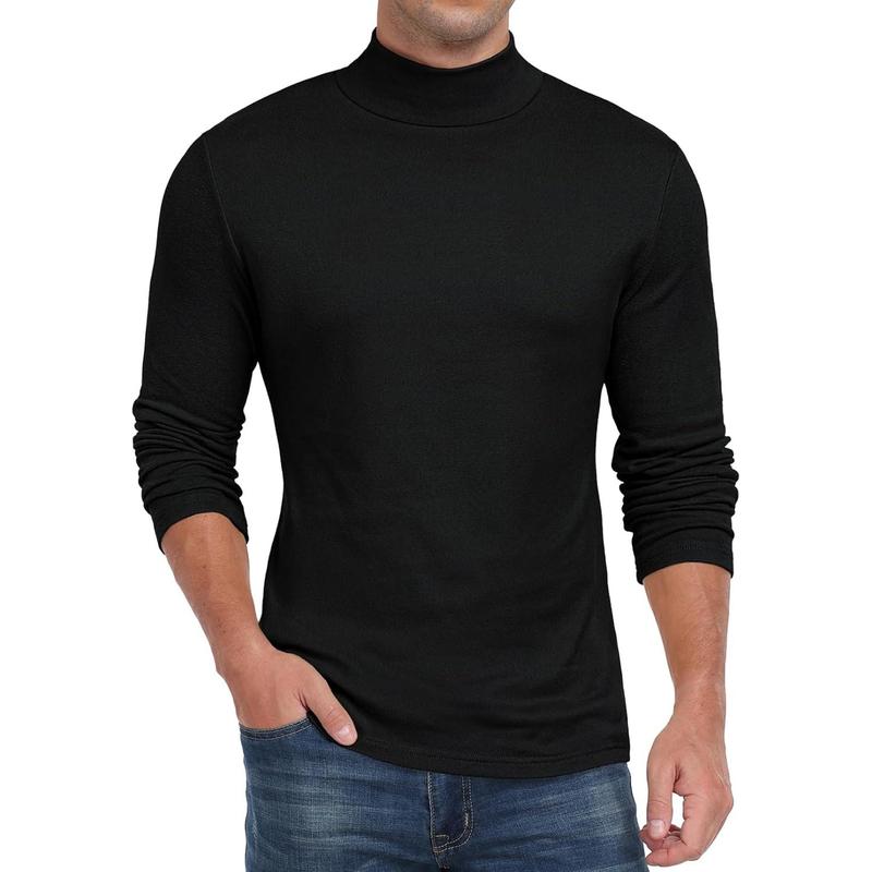 Men's mock turtleneck T shirts basic slim fit pullover sweater thermal lightweight tees