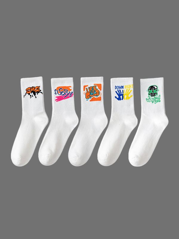 Random Color Letter Graphic Crew Socks, Fashion Casual Comfy Breathable Socks for Daily Outdoor Wear, Unisex Multipack Socks for All Seasons