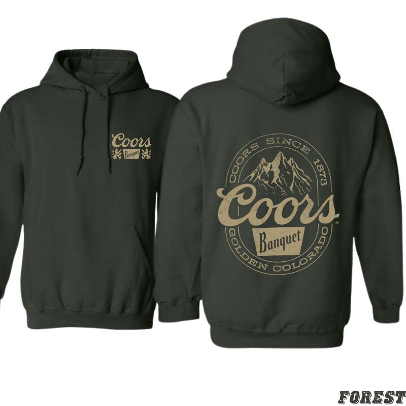 Coors Banquet Hoodie - Classic and Rugged Design Featuring Retro Coors Logo with Mountain Graphics, Perfect for Beer Enthusiasts and Outdoor Adventurers, Comfortable Black Unisex Hoodie for Wear Menswear Sweaters Tops Man Underwear Pullover beer day