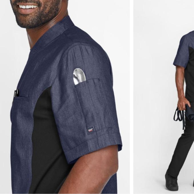 Industry Line Men's 2-Pocket Short Sleeve Chambray w Tech Mesh Side Panels Executive Chef Coat