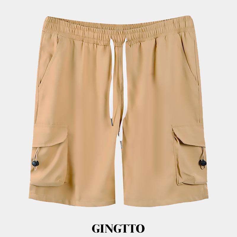 GINGTTO Mens Twill Cargo Shorts Elastic Relaxed Fit Casual Drawstring Work Shorts