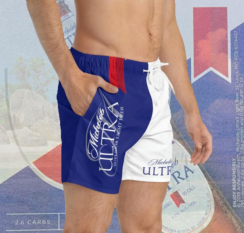 Michelob Ultra Hawaiian Beach Shorts, Michelob Ultra Hawaiian Shorts, Michelob Ultra Classic, Summer Shorts