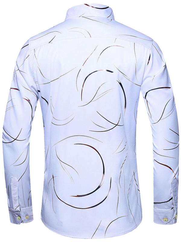 Men's All Seasons Slim Abstract Print Button Front Shirt, Fashion Casual Long Sleeve Woven Top for Men, Mens Shirts, Men's Streetwear for Fall Wear