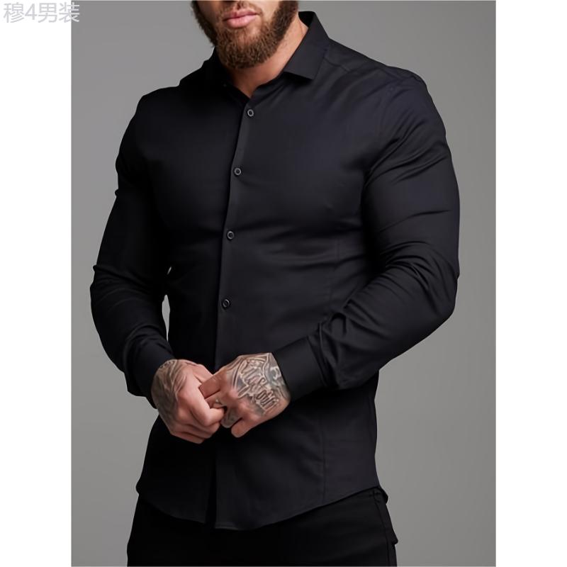 Mens Premium Slim Fit Long Sleeve Button Up Shirt - Stylish & Comfortable Dress Shirt for a Modern Look - Durable Construction Collar Menswear