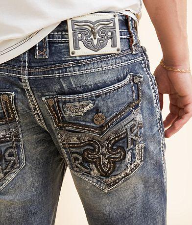 Men's Classic Rock Revival Straight Leg Jeans, High Waisted Blue Jeans with Unique Embroidery, Y2K Straight Leg Jeans, Street Style Jeans