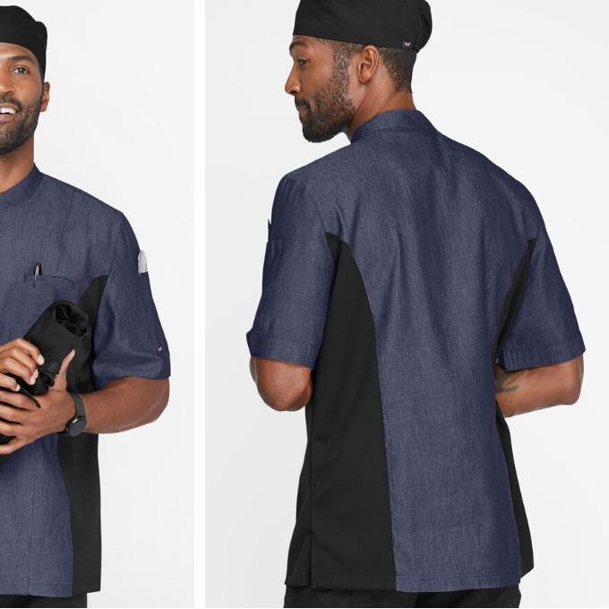 Industry Line Men's 2-Pocket Short Sleeve Chambray w Tech Mesh Side Panels Executive Chef Coat