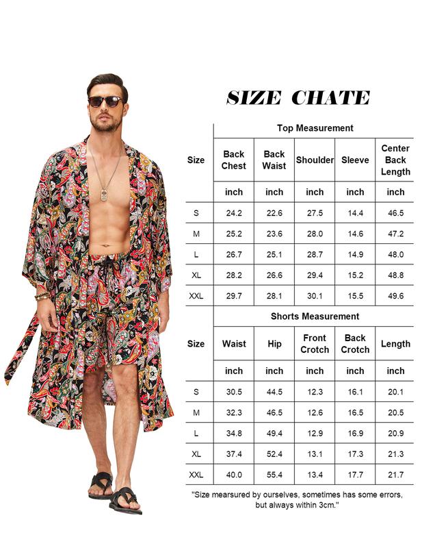 COOFANDY Men Lightweight 2 Piece Set Kimono Robe with Shorts Japanese 3 4 Sleeve Robes Casual Open Front Long Cardigan With Belt