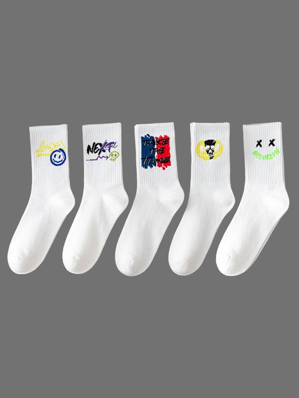 Random Color Letter Graphic Crew Socks, Fashion Casual Comfy Breathable Socks for Daily Outdoor Wear, Unisex Multipack Socks for All Seasons