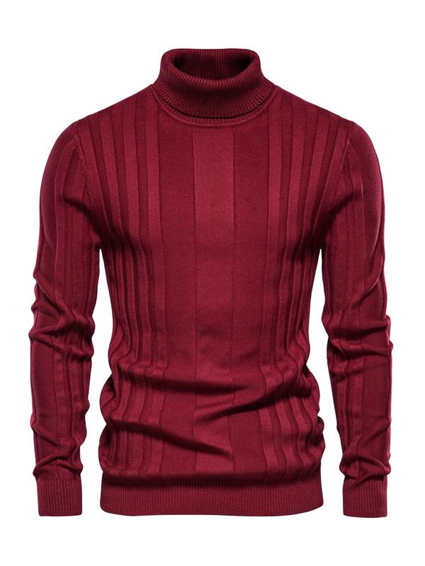 Men's Solid Turtleneck Sweater, Regular Fit Casual Long Sleeve Jumper for Fall & Winter, Men's Knitwear for Daily Wear Knitted Sweater