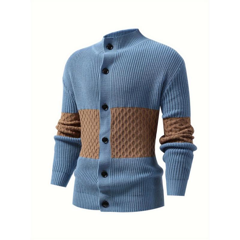 Elegant Full Button Up Slightly Stretch Cardigan Jacket, Men's Casual Vintage Style Sweater Cardigan Coat For Fall Winter