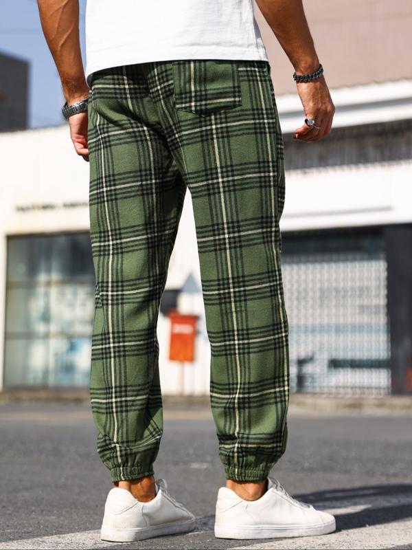 Men's Plaid Print Drawstring Waist Jogger Pants, Regular Fit Casual Comfy Pocket Trousers for Daily Wear, Men's Bottoms for All Seasons