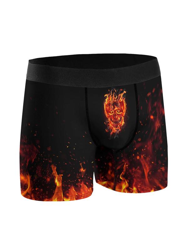 Men's Cartoon Fire Print Boxer Brief, Casual Comfy Breathable Underwear for Daily Wear, Mens Underwear for All Seasons