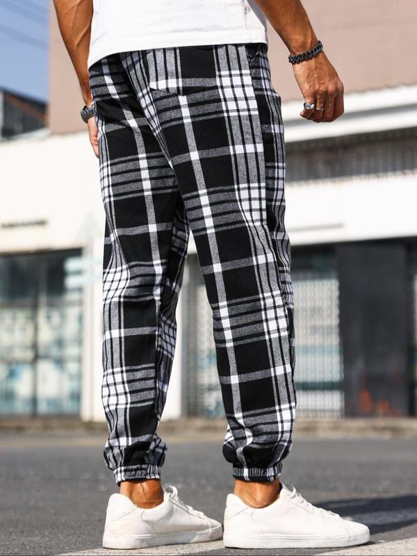 Men's Plaid Print Drawstring Waist Jogger Pants, Regular Fit Casual Comfy Pocket Trousers for Daily Wear, Men's Bottoms for All Seasons