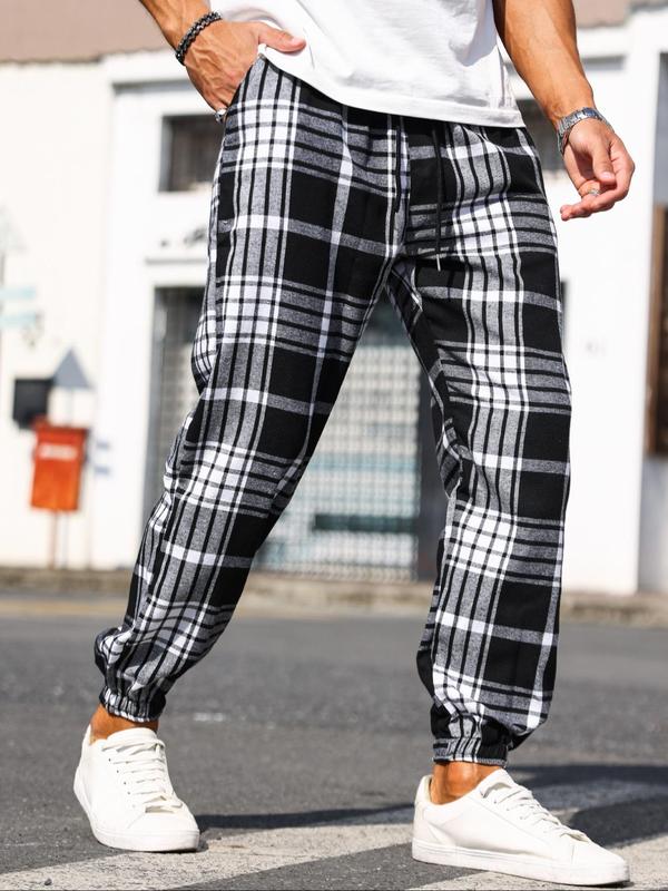 Men's Plaid Print Drawstring Waist Jogger Pants, Regular Fit Casual Comfy Pocket Trousers for Daily Wear, Men's Bottoms for All Seasons