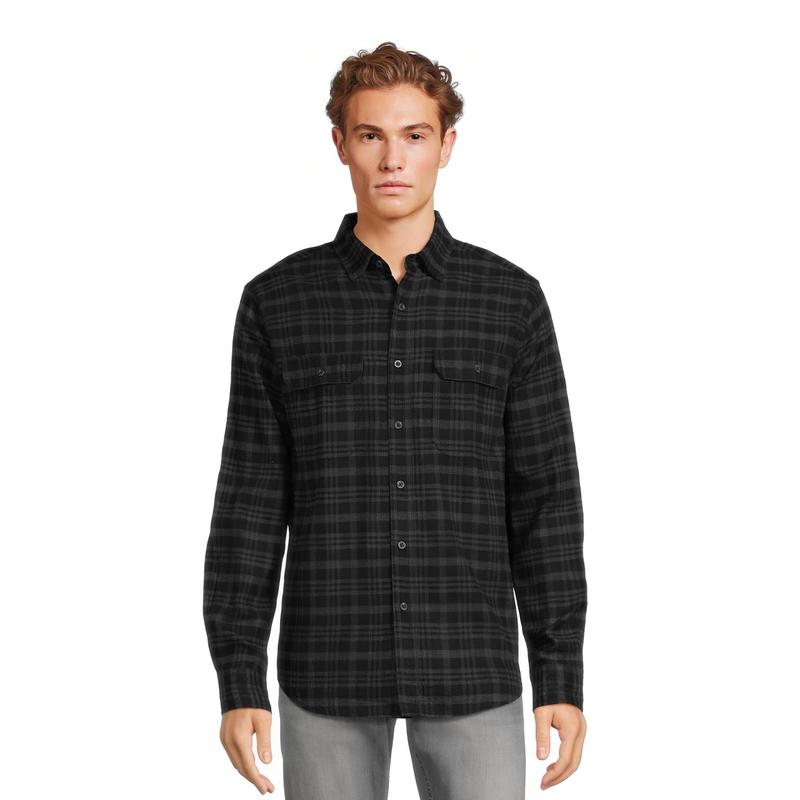 George Men's and Big Men's Flannel Shirt with Long Sleeves, Sizes XS-3XLT Collar Casual