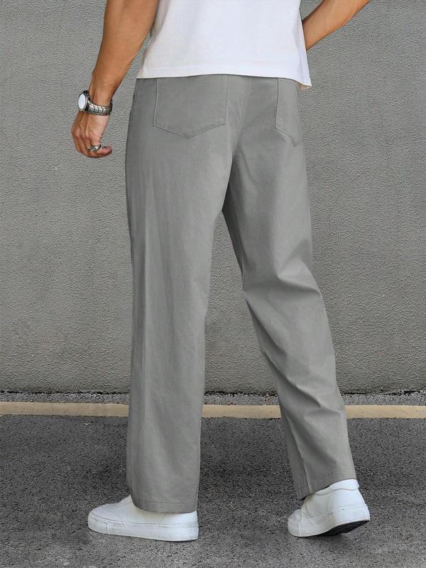 Men's Solid Button Pocket Straight Leg Pants, Regular Fit Casual Comfy Plain Trousers for Work Office Business Daily Menswear, Pants for Men, Men's Bottoms for All Seasons