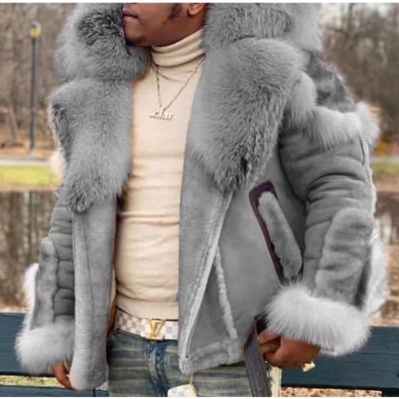 Men's Imitation Fur One-piece Large Fur Collar Long Sleeve New Fur Jacket Wholesale