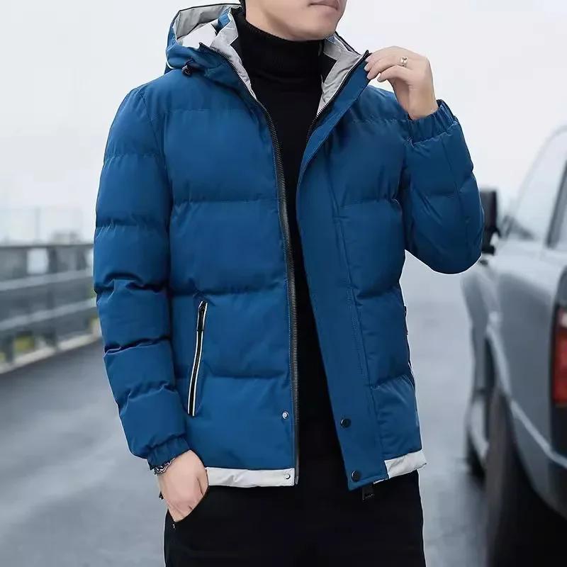 Men's Casual Trendy Cotton-Padded Jacket Thickened Warm Stand Collar Hooded Puffer Jacket Wholesale Down Cotton-Padded Coat