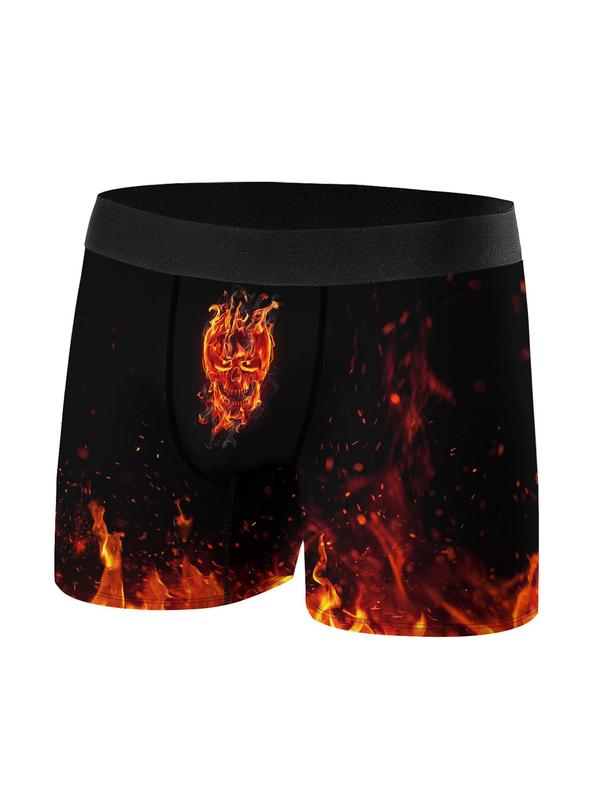 Men's Cartoon Fire Print Boxer Brief, Casual Comfy Breathable Underwear for Daily Wear, Mens Underwear for All Seasons