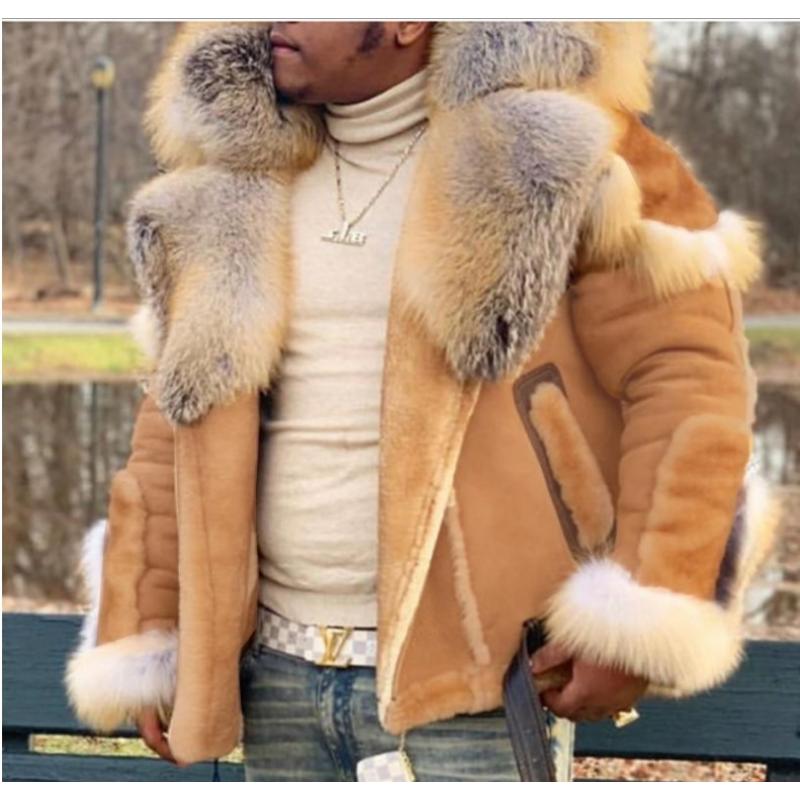 Men's Imitation Fur One-piece Large Fur Collar Long Sleeve New Fur Jacket Wholesale