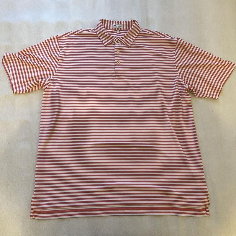 XL Red and White Striped Comfortable Summer Polo Golf Shirt by Peter Millar for Men