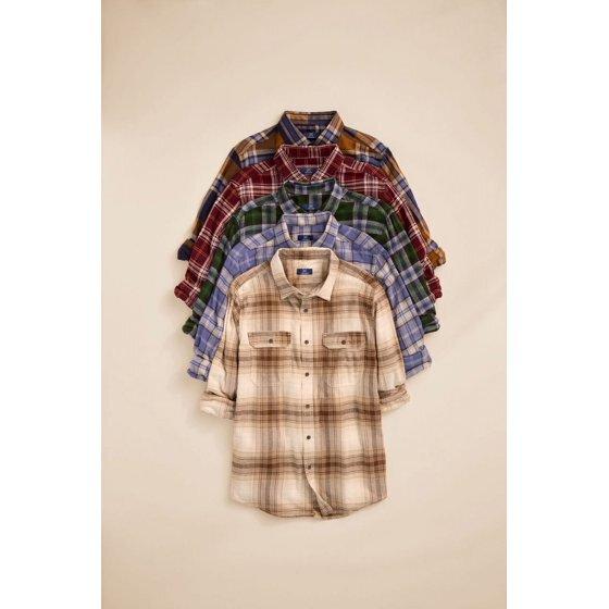 George Men's and Big Men's Flannel Shirt with Long Sleeves, Sizes XS-3XLT Collar Casual