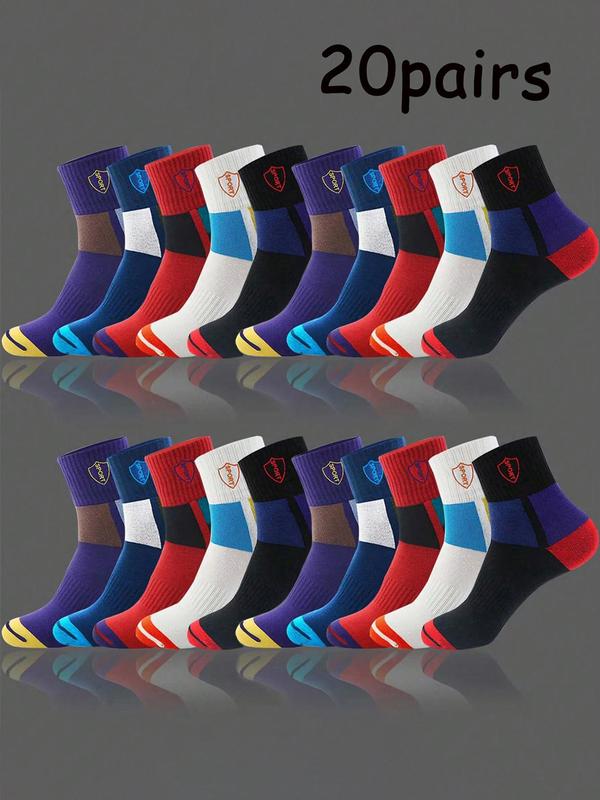 Men's 20 Pairs Letter & Patchwork Print Crew Socks, Summer Wear, Casual Comfy Breathable Socks for Daily Outdoor Wear, Socks for Men, Socks for All Seasons, Menswear