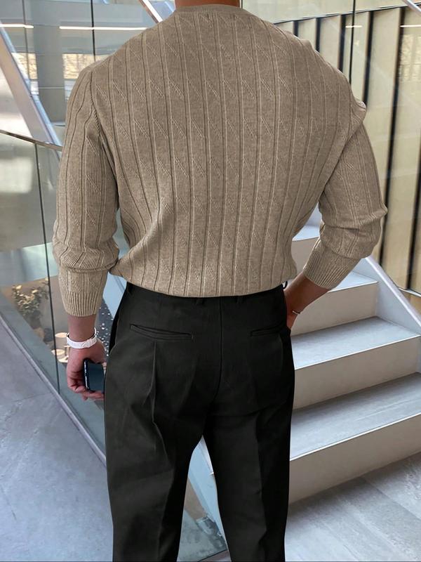 Men's Solid Color Round Neck Sweater, Regular Fit Casual Long Sleeve Crew Neck Jumper for Fall & Winter, Fashion Men's Knitwear for Daily Wear