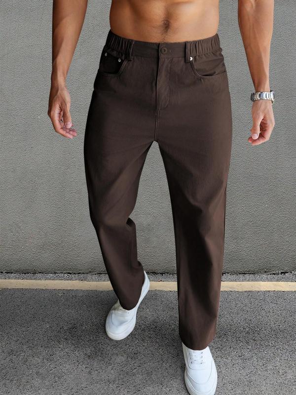 Men's Solid Button Pocket Straight Leg Pants, Regular Fit Casual Comfy Plain Trousers for Work Office Business Daily Menswear, Pants for Men, Men's Bottoms for All Seasons