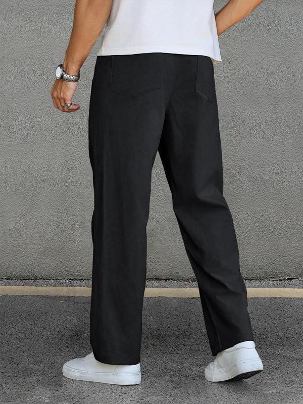 Men's Solid Button Pocket Straight Leg Pants, Regular Fit Casual Comfy Plain Trousers for Work Office Business Daily Menswear, Pants for Men, Men's Bottoms for All Seasons