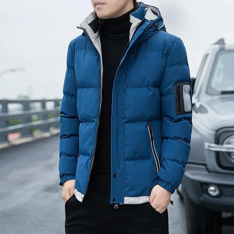 Men's Casual Trendy Cotton-Padded Jacket Thickened Warm Stand Collar Hooded Puffer Jacket Wholesale Down Cotton-Padded Coat