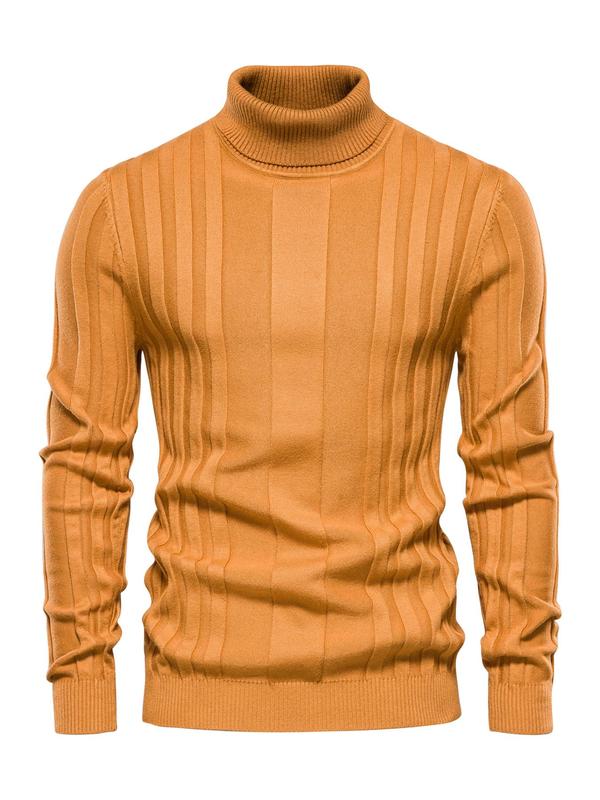 Men's Solid Turtleneck Sweater, Regular Fit Casual Long Sleeve Jumper for Fall & Winter, Men's Knitwear for Daily Wear Knitted Sweater