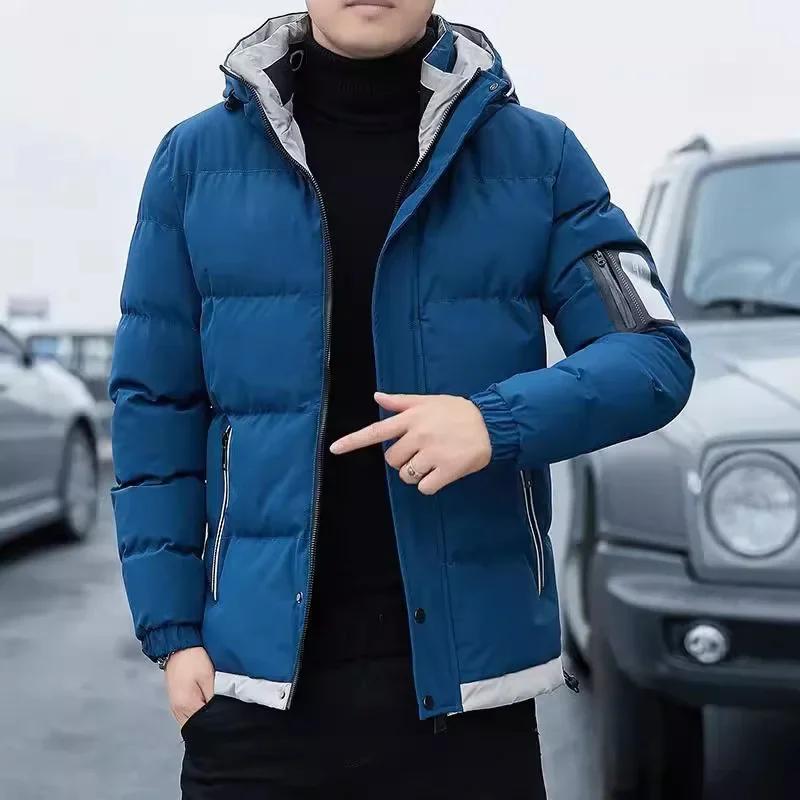 Men's Casual Trendy Cotton-Padded Jacket Thickened Warm Stand Collar Hooded Puffer Jacket Wholesale Down Cotton-Padded Coat