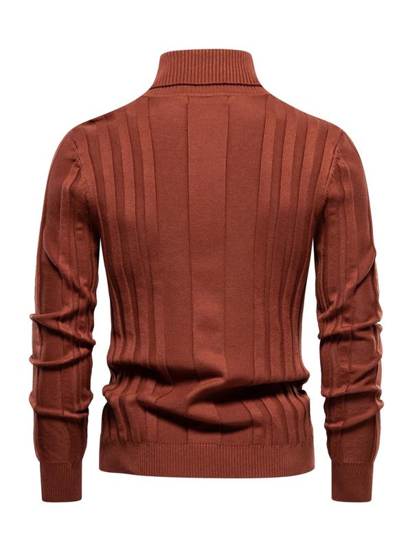 Men's Solid Turtleneck Sweater, Regular Fit Casual Long Sleeve Jumper for Fall & Winter, Men's Knitwear for Daily Wear Knitted Sweater