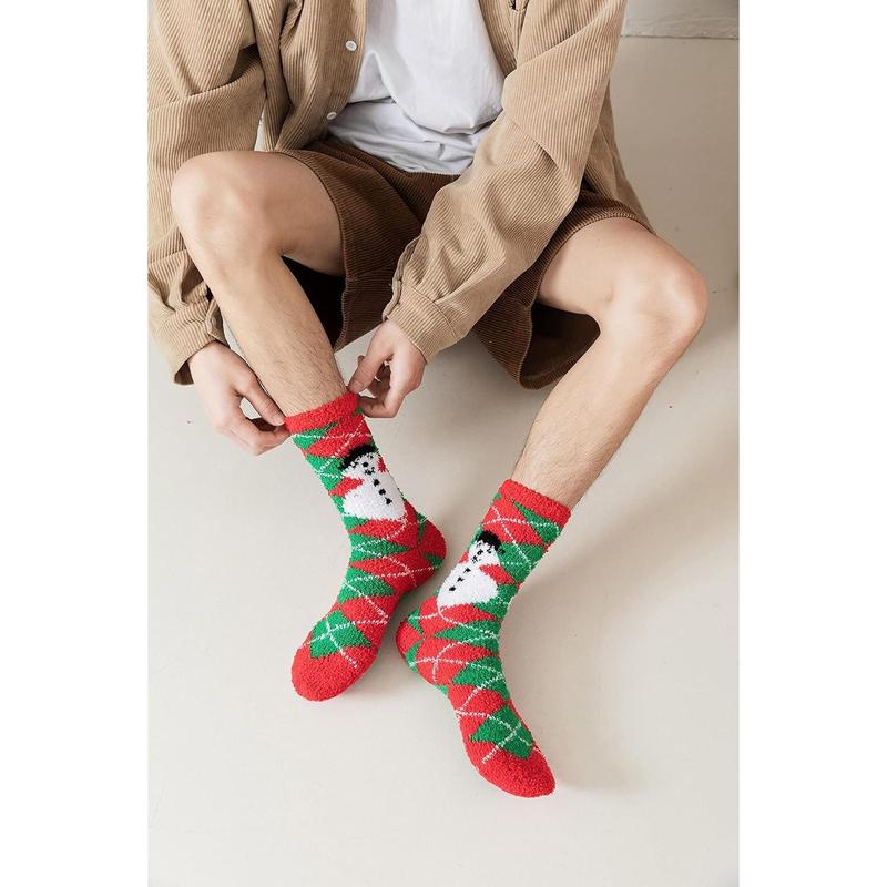 Mens-Womens Christmas Holiday Fuzzy Socks with Grips Non Slip Skid Slipper Fluffy  Winter Crew Sleep Socks