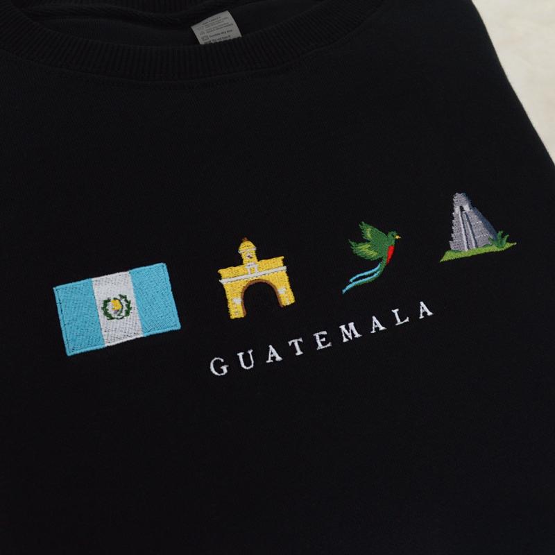 Guatemala Embroidered Sweatshirt, Cozy, Black, Quetzal, Tikal, Great Jaguar Temple, Antigua Arch, Chapín, Chapina, Maya, Symbol, Gift, Stitch Crewneck